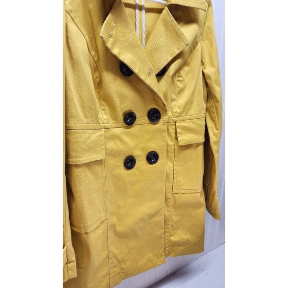 Yellow Double-Breasted Womens Trench Coat With Black Buttons & Pockets - Picture 2 of 16